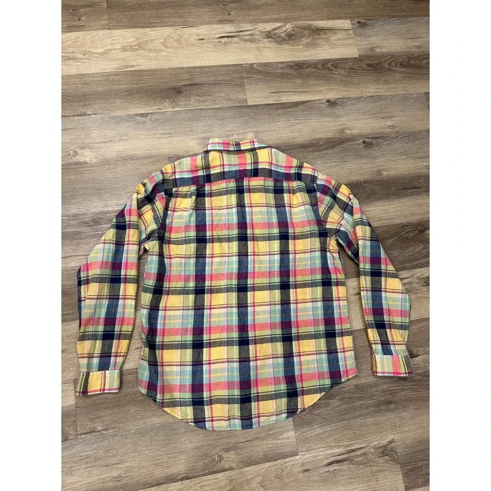 Polo Ralph Lauren Men's XL Plaid Linen Custom Fit Button Down Shirt Multicolored